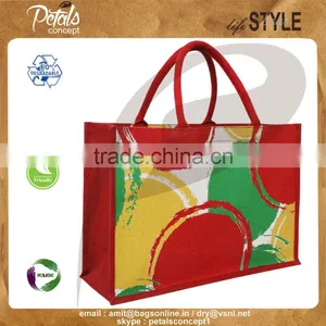 PP Laminated Jute Tote Bag With Padded Rope Handle With Three Color Print Two Side thumbnail-3