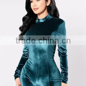 Women Velvet Romper Long Sleeve 95% Polyester 5% Spandex Stretch Velvet Designer Suits Designs Short Jumpsuit For Women thumbnail-2