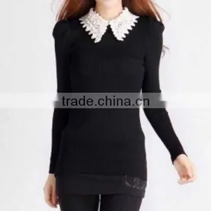 Doll Collar Stitching Lapel Shrug Bubble Sleeve Shirt Women Sweater thumbnail-1