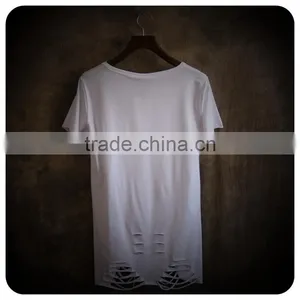 2017 Custom Wholesale Fashion High Quanlity Stretch Oversized Guangzhou Clothing Men's Ripped Longline t Shirt thumbnail-3