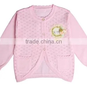 Stylish White Pink Purple Cotton Knitted Baby Girls Sweater Cardigan thumbnail-2