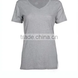 Ladies Short Sleeve Gym Wear 100% Cotton Clothes for Women v Neck Design Breathable Tshirts thumbnail-1