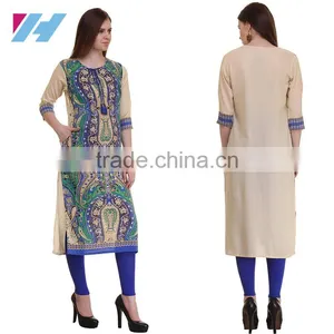 Latest Clothing Printed Long Rayon Kurti Designs thumbnail-2