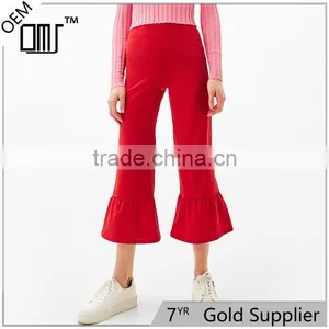 Online Cheap Classical Cropped Office Frilled Red Pants for Women thumbnail-1