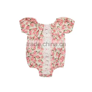 2017 Floral Printed Infant Jumpsuit 100% Cotton Fluffy Sleeve Baby Romper thumbnail-5