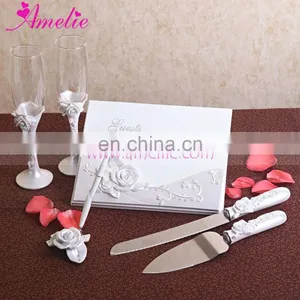 Resin Material Rose Flower Decorated Wedding Guestbook Cake Knife Set Wedding Decoration thumbnail-1