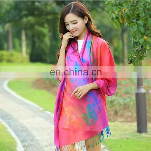 100% Cotton Butterfly Jacquard Rainbow Pashmina Shawl Scarf thumbnail-2