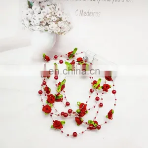 Romantic Pearl Beads With Small Cloth Rose Copper Wire String Light Battery Powered LED Fairy Light thumbnail-5