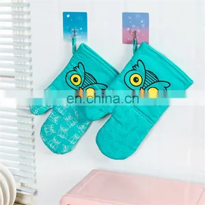 Promotional Cheap Outdoor BBQ Kitchen Grill Oven Mittens Long Double Cotton Silicone Oven Mitts Cooking Heat Resistant Gloves thumbnail-4