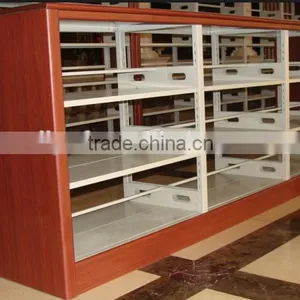 (DL-B1 )KD Double Side 6 Layers School Library Metal Bookcase / Wholesale Metal Bookshelves / Metal Book Shelf With Yellow MDF thumbnail-1
