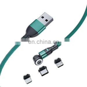 Wholesale 3 in 1 Phone Cable 540 Rotation 3A Magnet Nylon Led Fast Charger USB Type C Charge Cable Magnetic Cable for Phone thumbnail-2