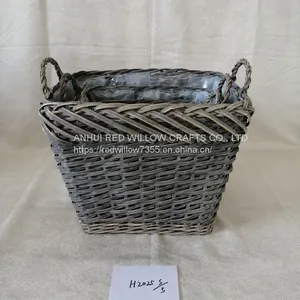Small Round Shape Willow Wicker Storage Basket Round Flower Pot With Ear Handle thumbnail-3