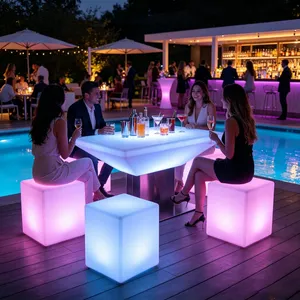 Modern Rechargeable LED Illuminated Eco-Friendly Water Resistant Plastic Glowing Outdoor Bar Furniture for Supermarket Park Home thumbnail-2