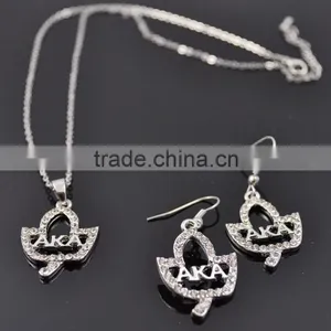 AKA Sorority Greek Letter Ivy Leaf Necklace Set Earring thumbnail-1