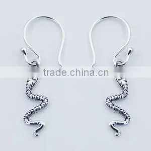 925 Silver Antiqued Flutes Stunning Snake Earrings thumbnail-1