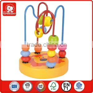12 Months Kids ASTM New Hot Toys Orange Base Lion Design Small Wooden Surround Colourful Beads Roller Coaster thumbnail-1