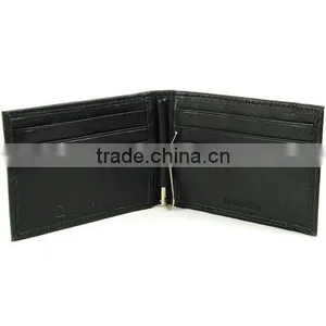 New Black Mens Promotion Bifold Genuine Leather Money Clip Wallet thumbnail-2