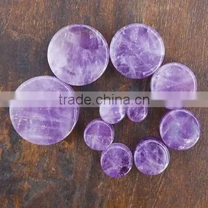 Organic Stone Tunnel Flesh Ear Natural Amethyst Stone Ear Plugs Gauge thumbnail-1