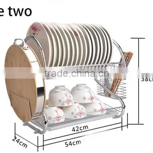 S-Shaped Dish Rack Set 2-Tier Chrome Stainless Plate Dish Cutlery Cup Rack With Tray Steel Drain Bowl Rack Mult-function Storage thumbnail-3