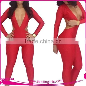 Wholesale Deep v Red Jumpsuit Women thumbnail-1