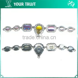 Fashion Black V Shape Acrylic Stone Connector Rhodium Metal Belt Buckle thumbnail-2