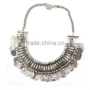 New Arrived European Women Carving Coins Tribal Jewelry Tassels Exaggerate Necklace thumbnail-4