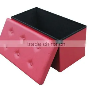 Very Useful!Red PVC Leather Foldable Storage Bench With Buttons thumbnail-1