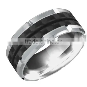 Polished Shiny Rose Gold Plating Tungsten Wedding Bands Ring Inlay Carbon Fiber Rings Bands thumbnail-5