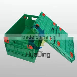 Plastic Nestable and Stackable Turnover Box and Storage Crate With Foldable Lid thumbnail-4