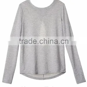 Women Clothing Wholesale Custom Blouses t Shirt Trendy Casual Girls Plain Long Sleeve t Shirts Grey thumbnail-6