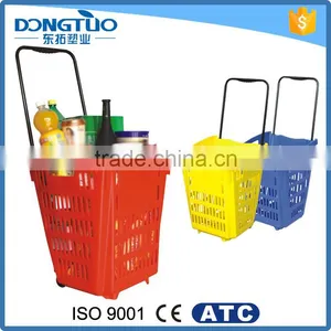Plastic Shopping Basket With Wheels Wholesale, Supermarket Basket With Wheels thumbnail-2