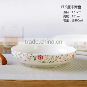 Porcelain Flat Plates/Serving Platters With Flower , Round&Elegant, White thumbnail-3