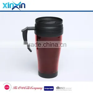Promotional Paper Insert Plastic Coffe Travel Mug Double Wall Coffee Cup Car Mug With Handle thumbnail-2