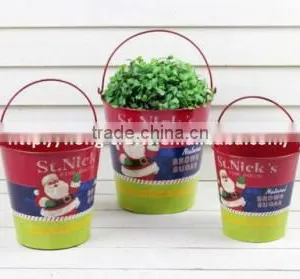 Lovely Christmas Santa Claus Face Red Decorative Painted Metal Flower Bucket thumbnail-1