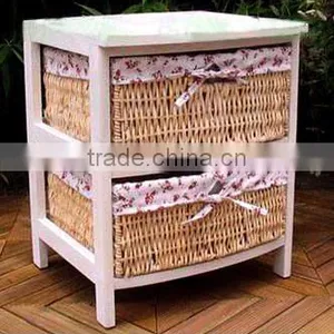 Tong Wood Living Room Display Shoe Cabinet With Wicker Drawer thumbnail-1