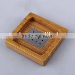 Square Bamboo and Stainless Steel Soap Dishes thumbnail-1