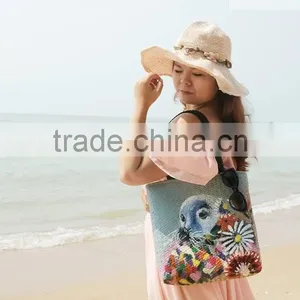Handpainted Straw Woven Beach Bag, Tote Bag Beach thumbnail-1