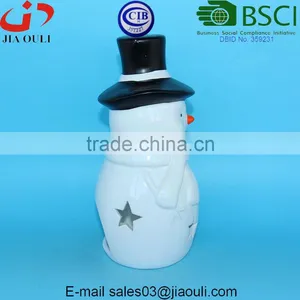 Painted Ceramic Snowman Candle Lantern, Decorative Hurricane Lantern thumbnail-4