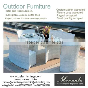 9111 Elegant White Table and Bench, Outdoor Garden/Patio Rattan Table Sets thumbnail-1