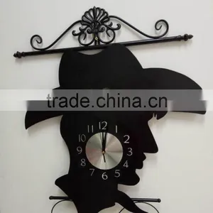 Hot Sale Black Color Figure Head Decorative Metal Wall Mounted Clock thumbnail-1
