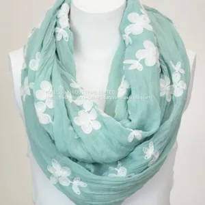 Soft Floral Print Infinity Loop Circle Scarf China Factory thumbnail-1