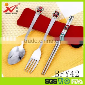 3 Pcs Tableware Stainless Steel Dinnerware Set of Chopsticks, Spoon and Fork With the Bag thumbnail-1
