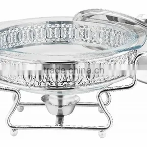 2L Glass Hot Food Warmer Round Silver Chafing Dish thumbnail-1