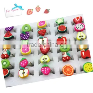 Kids Rings Cute Mixed Styles Fruit Clay Figure Ring Polymer Clay Children Rings thumbnail-1