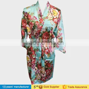 2017 Fashion Summer Nightgown Sleepwear 100% Polyester Printed Floral Wedding Bride Bridesmaid Silk Satin Short Kimono Robes thumbnail-6