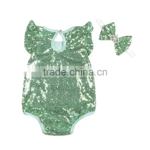 100%organic Cotton Wholesale Baby Sequins Romper Short Sleeve Cotton Baby Rompers thumbnail-6