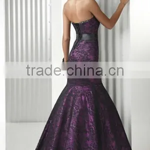 Purple Black Lace Strapless Mermaid Full Length Party Dress thumbnail-2
