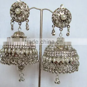 Silver Pearl Jhumka Earrings thumbnail-2