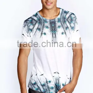 Custom Peacock Feather Printed T-shirt for Men thumbnail-1
