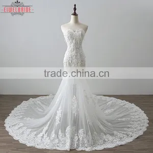 OEM White Long Lace Wedding Dress Mermaid thumbnail-1